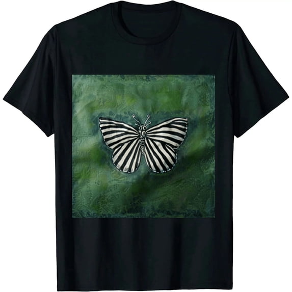 Qinduosi Women's Oversized Drop Shoulder Short Sleeve Tee Shirt Butterfly Top Black