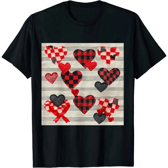 Qinduosi Women's Vintage T-Shirt Valentine's Day Gift Tees Holiday Casual Tops Black