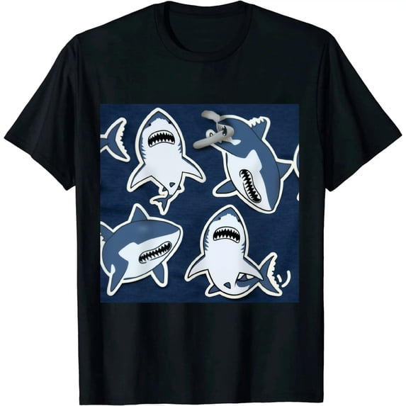 Qinduosi Womens Da-Dum Da-Dum Shark Tshirt Funny Summer Vacation Tee for Ladies Black