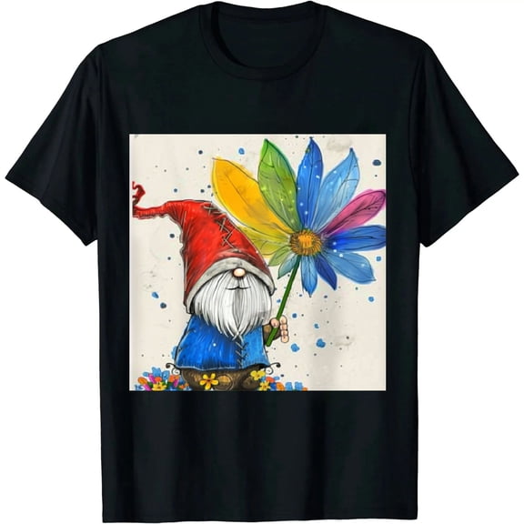 Qinduosi Womens Short Sleeve T Shirts Cute Gnome Graphic Round Neck Tee Shirts Cute Workout Tops Cozy Blouses Tops Black