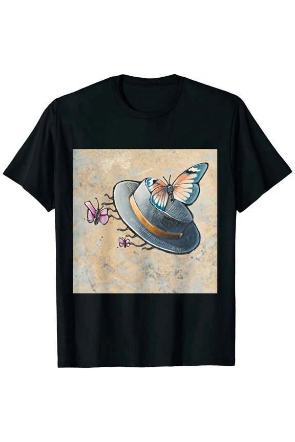 Womens T-Shirt Butterfly Side Print Black