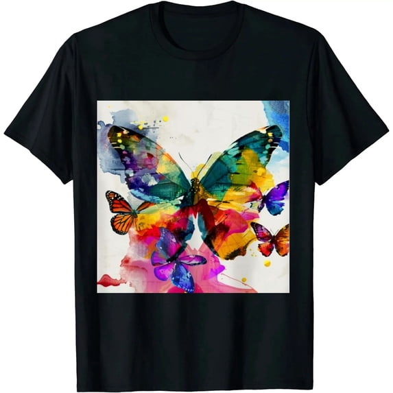 Qinduosi Womens T Shirts Summer Short Sleeve Funny Graphic Tees Cute Butterfly Print Holiday Casual Round Neck Ladies Comfy Tops Black