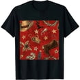 thumbnail image 1 of Qinduosi Womens Vintage Horse Print T Shirt Retro Cactus Pattern V Neck Short Sleeve Tee Tops Black, 1 of 3