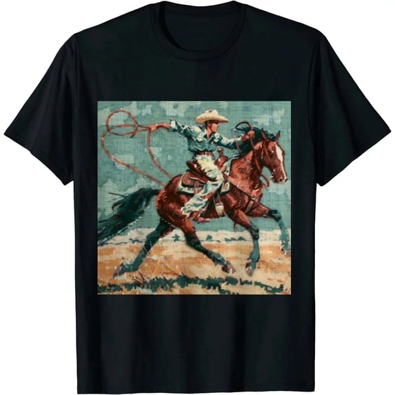 Qinduosi Womens Vintage Horse Print T Shirt Retro Cactus Pattern V Neck Short Sleeve Tee Tops Black