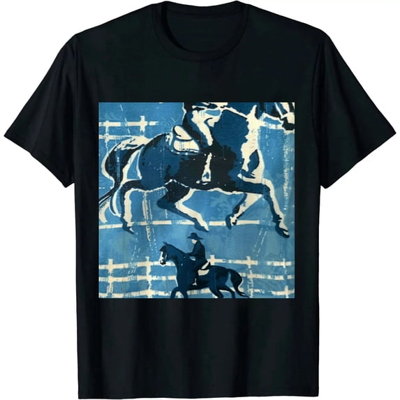 Qinduosi Womens Vintage Horse Print T Shirt Retro Cactus Pattern V Neck Short Sleeve Tee Tops Black