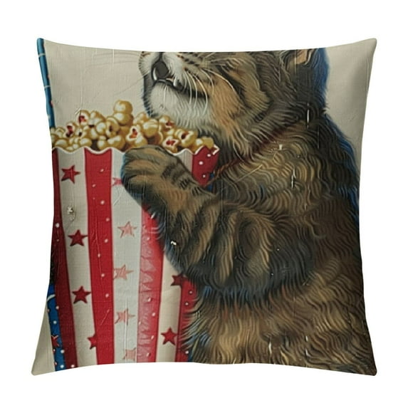 Qinduosi th of July Pillow Covers nch of American Flag Cats Patriotic Throw Pillowcase Independence Day Cushion Case Pillowcase Decorations for Sofa Couch White