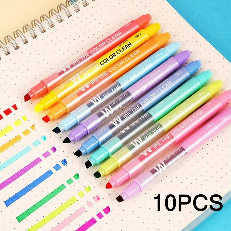 10 Colors Erasable Highlighters Highlighter Pen Markers Pastel Drawing Pen  for Student School Office Supplies Cute Stationery 