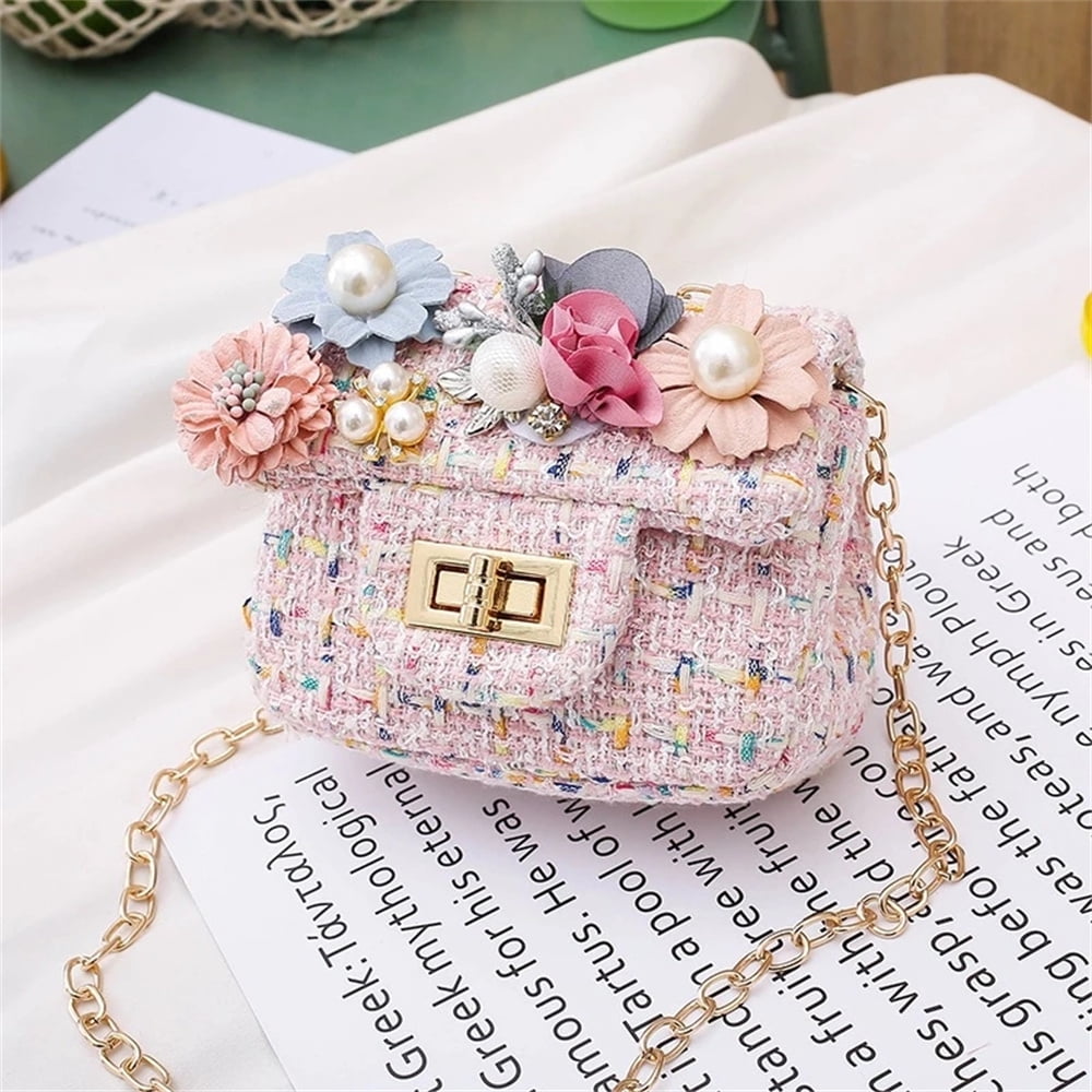 QingY-Children's Straw Woven Crossbody Bag Small Coin Purse for Girls Baby  Mini Shoulder Bags Princess Wallet