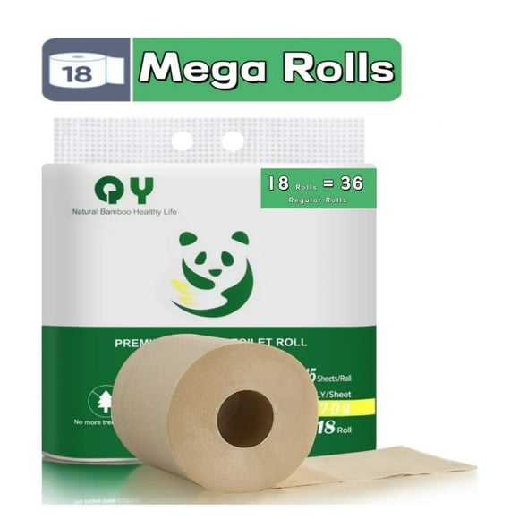 QingYa Bamboo 4-Ply Toilets Paper, Ultra Strong Toilets Tissues, 18 Mega Roll, 245 Sheets per Roll