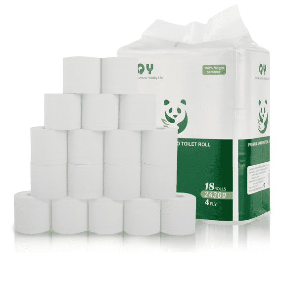QingYa Bamboo Toilet Paper, Ultra Soft 4-Ply bleached Toilet Tissue, 18 Roll, 200 Sheets per Roll