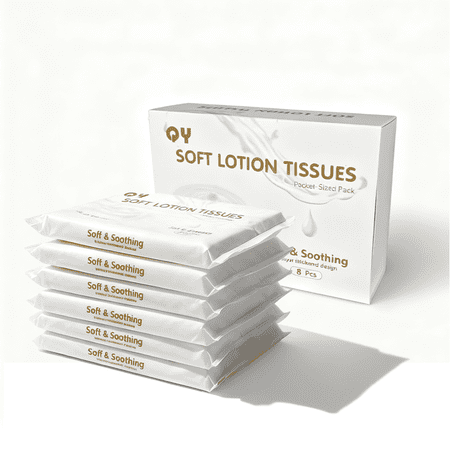 QingYa Lotion Facial Tissues with Moisture, 6-Ply Pocket Tissue, 8 On-The-Go Packs, 20 Sheets per Pack (160 Total Counts), Ultra Soft