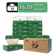 QingYa Premium Bamboo Facial Tissues, 2 ply- 12 Boxes, 135 Tissues per Box, Ultra Soft and Unbleached