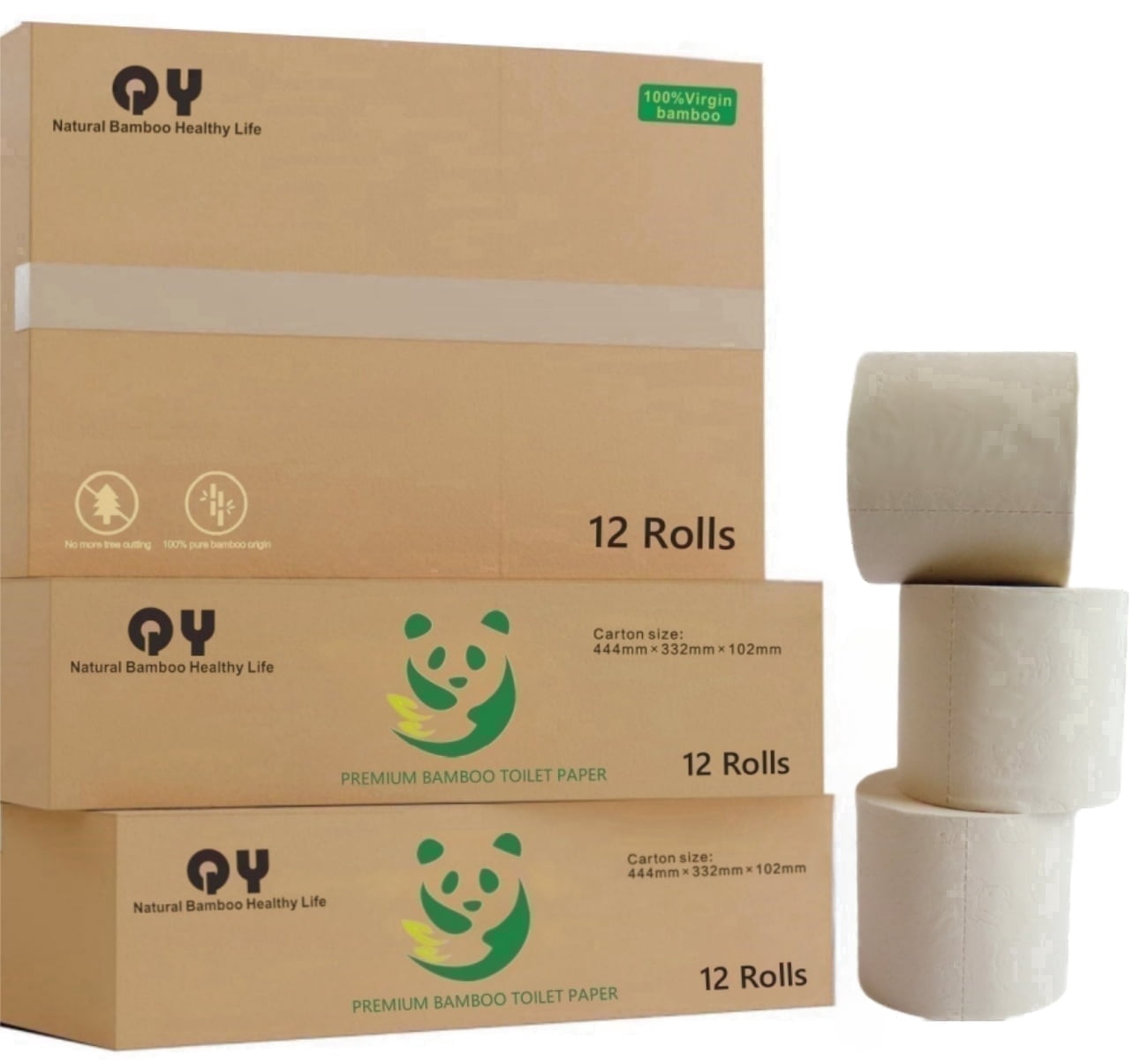 QingYa Premium Bamboo Toilet Paper, 3 Ply Toilets Paper, Unbleached and Absorbent, Bathroom Tissue Rolls, 12 Mega Rolls, 300 Sheets per Roll