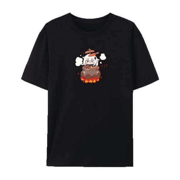 QingYee Genshin Impact Paimon Impression Cute Graphic Unisex Short Sleeve Crewneck Cotton T Shirt