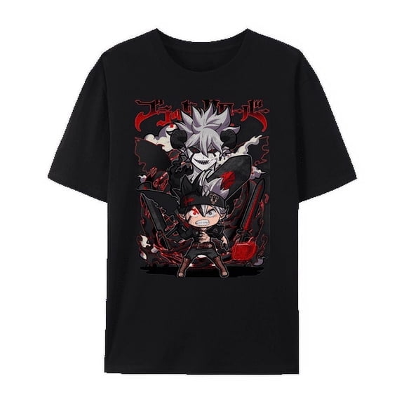 QingYee Japanese Anime Black Clover Unisex Asta & Black Bull Graphic Cotton Short Sleeve T Shirt
