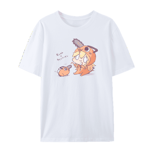 QingYee Japanese Anime Chainsaw Man Cute Graphic Unisex Short Sleeve Crewneck Cotton T-Shirt