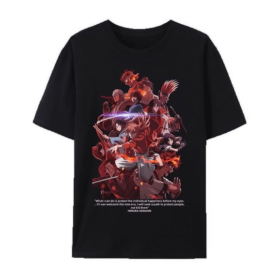 QingYee Japanese Anime Unisex Rurouni Kenshin Himura Kenshin Graphic Cotton Short Sleeve T Shirt