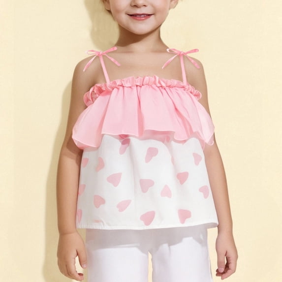QingYiHua 1-5 Years Toddler Girls Spaghetti Strap Ruffle Tank Tops Little Girls Sleeveless Camisoles Cute Cotton Summer Clothes Today Sales Pink