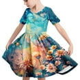 thumbnail image 1 of QingYiHua 4-14 Years Girls Summer Dresses Short Sleeve Casual Dress Kids Cute Fashion Print A Line Dress Big Girls Flowy Beach Sundress Flash&nbsp;s, 1 of 5