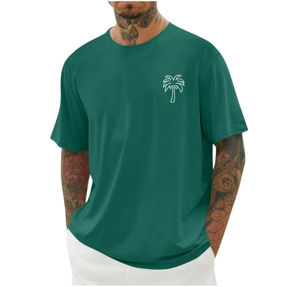 QingYiHua Beach Shirts for Men Big and Tall Tshirt Shirt for Men Short Sleeve Palm Trees Patterns Solid Color Casual T-Shirt Summer Loose Fit Tees Clearance Green