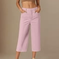 thumbnail image 1 of QingYiHua Capri Pants for Women Dressy Casual Summer 2025 Casual Stretch Pants Loose Comfy Trendy Cropped Trouser with Pockets,Pink, 1 of 5