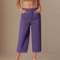 thumbnail image 1 of QingYiHua Capri Pants for Women Dressy Casual Summer 2025 Casual Stretch Pants Loose Comfy Trendy Cropped Trouser with Pockets,Purple, 1 of 4