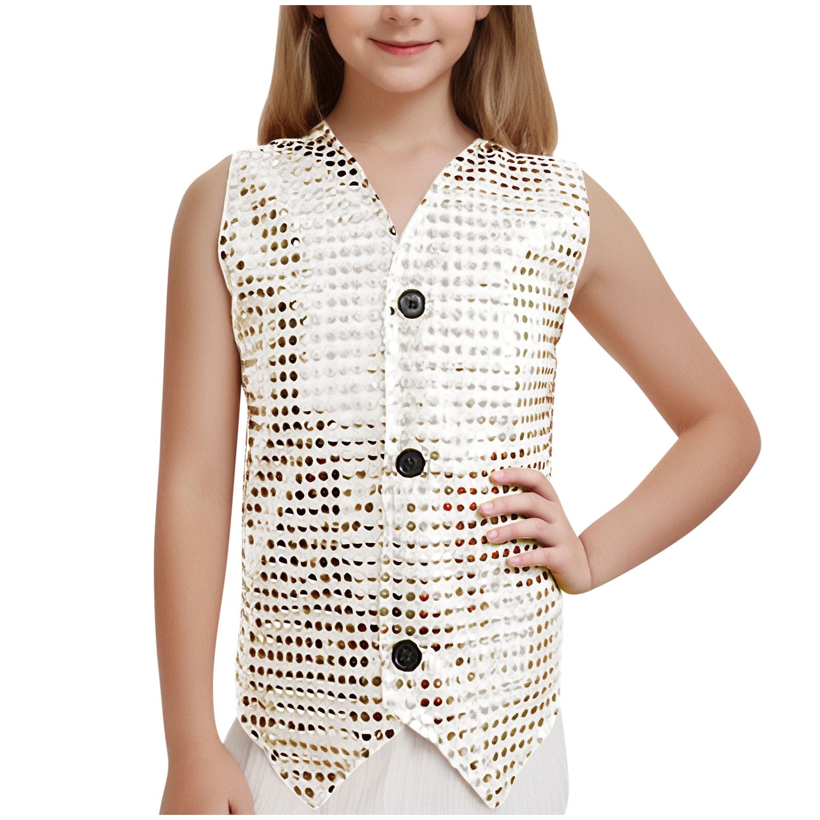 Inhzoy Gilet Paillettes Enfant Garçon Fille - Costume Danse Jazz Disco Hip-Hop Avec Chapeau Et Nœud, 9 Mois à 18 Ans