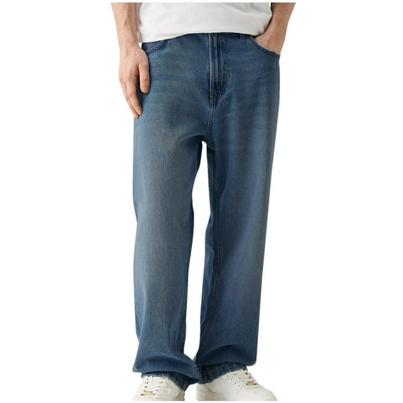 QingYiHua Jeans for Men Clearance Men Y2k Skater Jeans Vintage Baggy Straight Leg Jeans Casual Stretch Loose Fit Denim Pants Streetwear