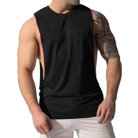 QingYiHua Men Workout Tank Top Gym Bodybuilding Sleeveless Muscle T Shirts Cut off Shirts Running Training Waistcoat Top Men Athletic T-Shirts Tees Flash Deals Black