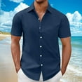 thumbnail image 1 of QingYiHua Men's Casual Button Down Shirts Big and Tall Short Sleeve Casual Shirt Summer Beach Textured Tops Turndown Collar Wedding Shirts,Blue, 1 of 6
