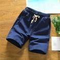 thumbnail image 1 of QingYiHua Men's Casual Imitation Cotton Linen Shorts Elastic Waist Drawstring Shorts Summer Beach Lightweight Shorts with Pockets Travel Hiking Shorts Sales Blue, 1 of 5