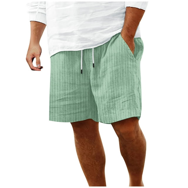 QingYiHua Men's Flat Front Shorts 7 Inch Inseam Casual Elastic Waist Drawstring Straight Leg Shorts Summer Beach Vacation Shorts with Pockets on Clearance Mint Green