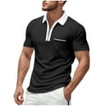 thumbnail image 1 of QingYiHua Mens Color Block Polo Shirts Short Sleeve Zipper Turndown Collar Shirts with Pocket Casual Shirts 2025 Summer Trendy Shirts Big and Tall,Black, 1 of 7