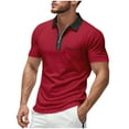 thumbnail image 1 of QingYiHua Mens Color Block Polo Shirts Short Sleeve Zipper Turndown Collar Shirts with Pocket Casual Shirts 2025 Summer Trendy Shirts Big and Tall,Wine, 1 of 8