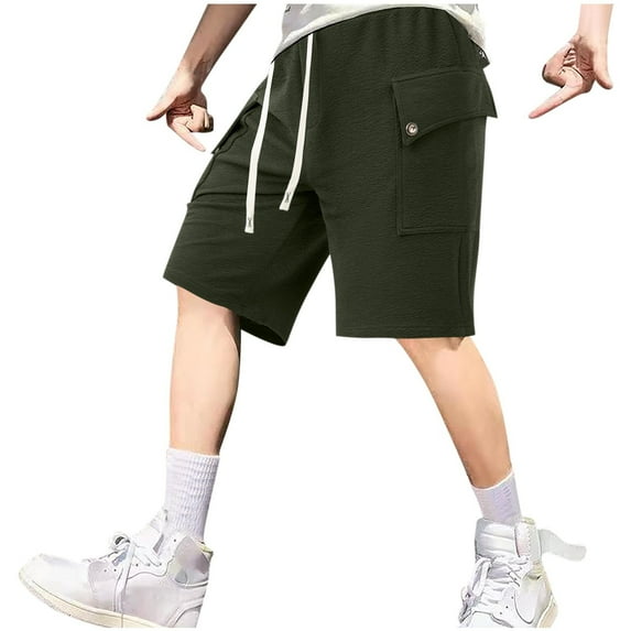 QingYiHua Shorts for Men 2025 Summer Casual Solid Color Drawstring Elastic Waist Mens Cargo Shorts with Pockets Fishing Hiking Outdoor Shorts Clearance Black,3XL