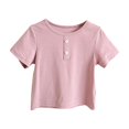 thumbnail image 1 of QingYiHua Toddler Kids Boys Girls Short Sleeve Henley Shirt Solid Color Cotton Tops Button Front Summer Casual Tops Tees little Kids Clothes on Clearance Purple, 1 of 6