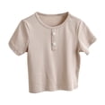thumbnail image 1 of QingYiHua Toddler Kids Boys Girls Short Sleeve Henley Shirt Solid Color Cotton Tops Button Front Summer Casual Tops Tees little Kids Clothes Sales Coffee, 1 of 9