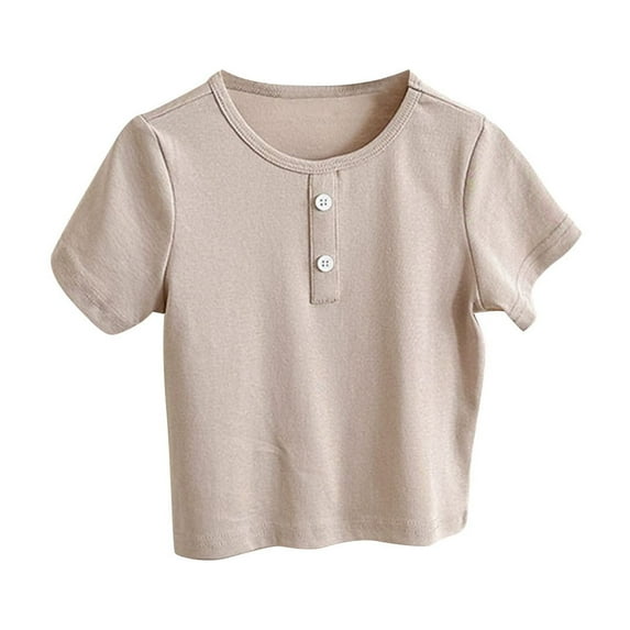 QingYiHua Toddler Kids Boys Girls Short Sleeve Henley Shirt Solid Color Cotton Tops Button Front Summer Casual Tops Tees little Kids Clothes Sales Coffee
