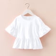 thumbnail image 1 of QingYiHua Toddler Kids Girls Solid Color Shirts 1-8 Years Kids Bell Sleeve Crewnecks Tops Basic Solid Color Peplum Blouse Casual Clothes Flash&nbsp;s, 1 of 6