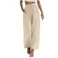 thumbnail image 1 of QingYiHua Women's Cotton Linen Pants Flowy Wide Leg with Pockets Summer Palazzo Pants Solid Color Elastic Waist Drawstring Beach Trousers,Beige, 1 of 7