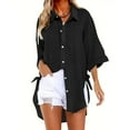 thumbnail image 1 of QingYiHua Women's irregular Button Up Shirts Long Billowy Sleeves Blouse V Neck 4/3 sleeves Tunics Tops,Long Sleeve V Neck Lapel Blouses Solid Color Loose Tops, 1 of 6