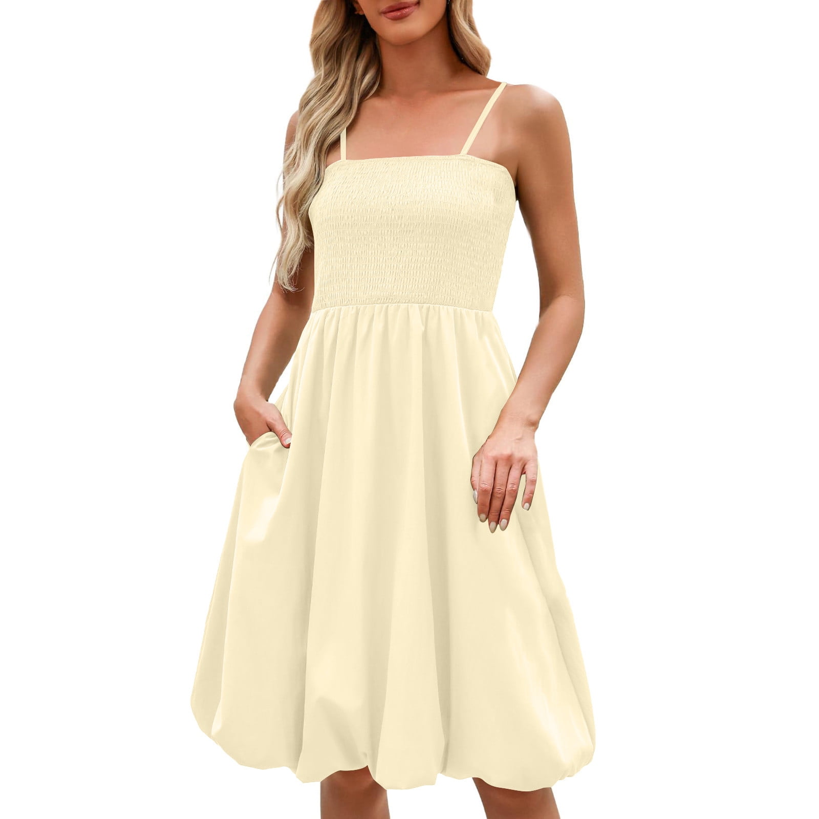QingYiHua Womens Summer Smocked Sun Dress with Pockets 2025 Trendy ...