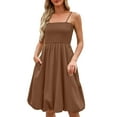 thumbnail image 1 of QingYiHua Womens Summer Smocked Sun Dress with Pockets 2025 Trendy Sleeveless Spaghetti Strap Boho Beach Casual Midi Bubble Dresses Beach Vacation,Khaki, 1 of 9