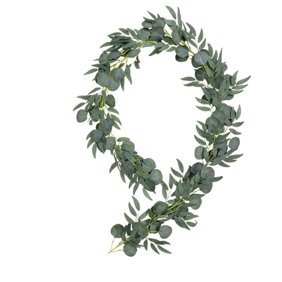 Qingbaifushi 2M Artificial Eucalyptus Garland with 5 Willow Leaves UV-Resistant Outdoor Decoration, Realistic Foliage for Weddings, Patio & DIY Projects, Durable Dark Gray Vine for Year-Round Use