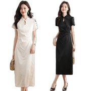 Qingguang Tone Heavy Jacquard Cheongsam Dress Female Summer Guo Wind Improved New Chinese Dresses Beige L