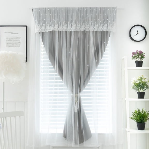 Isvgxsz 1 Panel Stars Blackout Curtains for Bedroom Girls Kids Baby Window Decoration Double Layer Star Cut Out Aesthetic Living Room Decor Wall Home Curtain,39.37x110.23in