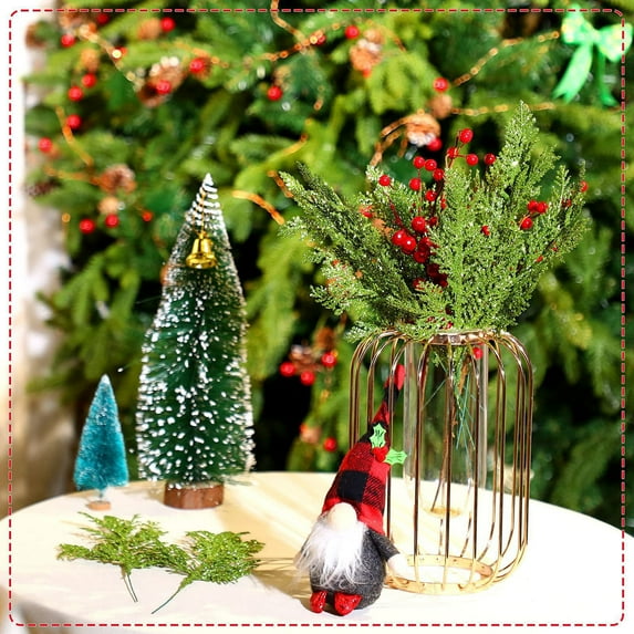 Isvgxsz 20 Pcs Christmas Glitter Branches Artificial Christmas Picks Berries Stems Pine Needles Floral Twig Spray for Christmas Tree Ornaments DIY Xmas Wreath Garland