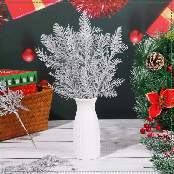 Isvgxsz 20 Pcs Christmas Glitter Branches Artificial Christmas Picks Berries Stems Pine Needles Floral Twig Spray for Christmas Tree Ornaments DIY Xmas Wreath Garland
