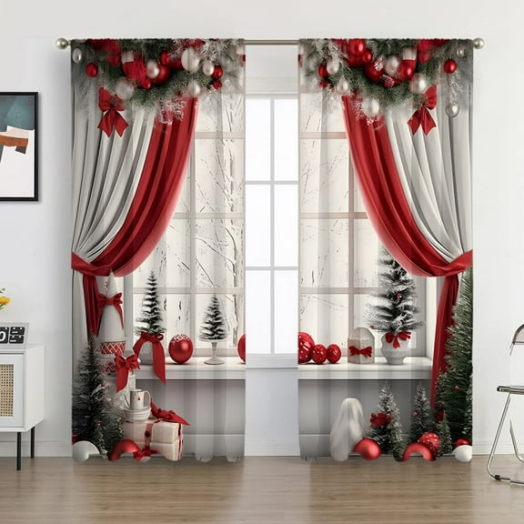 Isvgxsz 2pcs Christmas Curtains 65 x 59 Inch Winter Bedroom Window Drapes Tree Xmas Curtains for Living Room Curtain for Farmhouse Bathroom Kitchen Village(Classic)