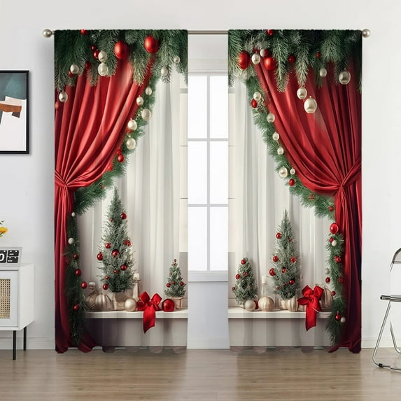 Isvgxsz 2pcs Christmas Curtains 65 x 59 Inch Winter Bedroom Window Drapes Tree Xmas Curtains for Living Room Curtain for Farmhouse Bathroom Kitchen Village(Classic)